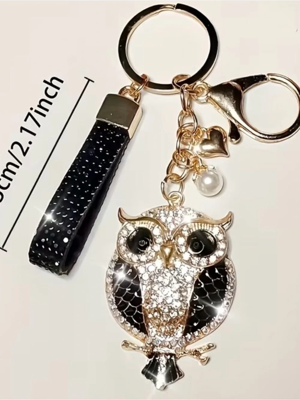 Gold-tone Owl Crystal Keychain Bag Charm - Black
